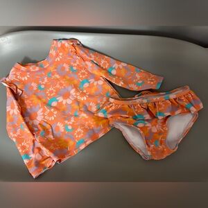Rufflebutts Floral Orange Rash Guard Bikini
